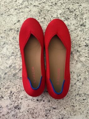 Rothy's Red Ballet Flats with Blue Accent
